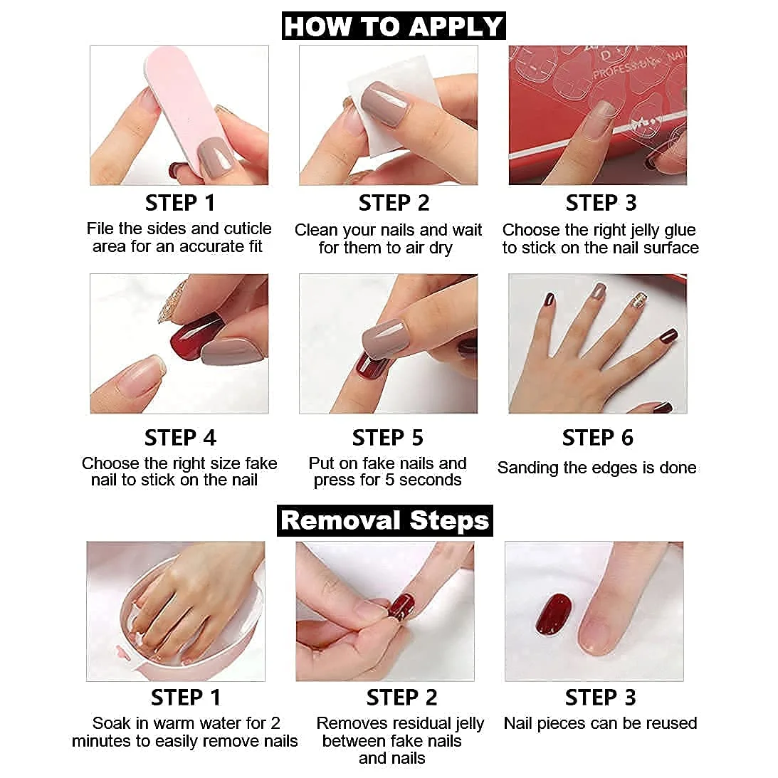 RikView Press on Nails Medium Length French Acrylic Nails Coffin Fake Nails Black Nails Tips Nude Full Cover Nails(Clear)