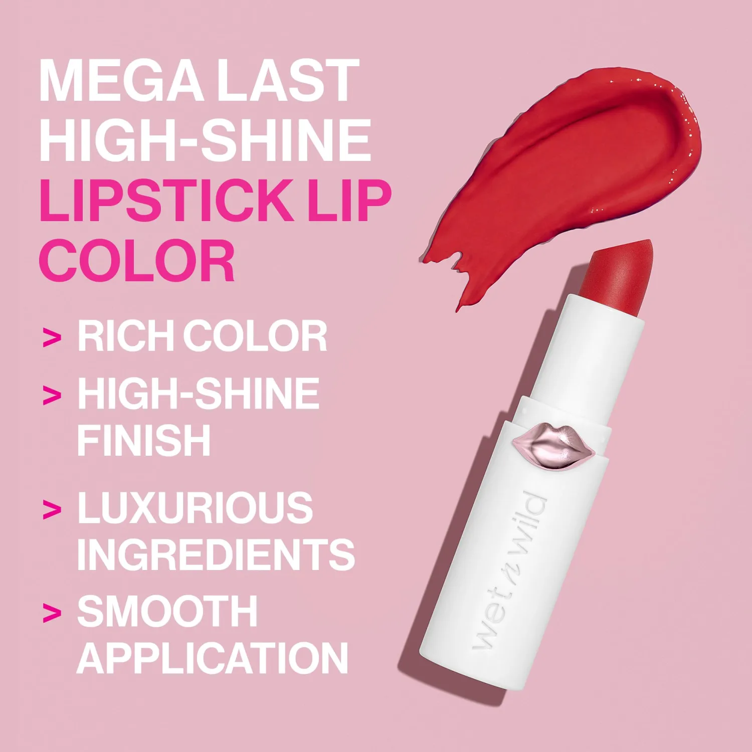 Lipstick By Wet n Wild Mega Last High-Shine Lipstick Lip Color Makeup, Red Jam With Me