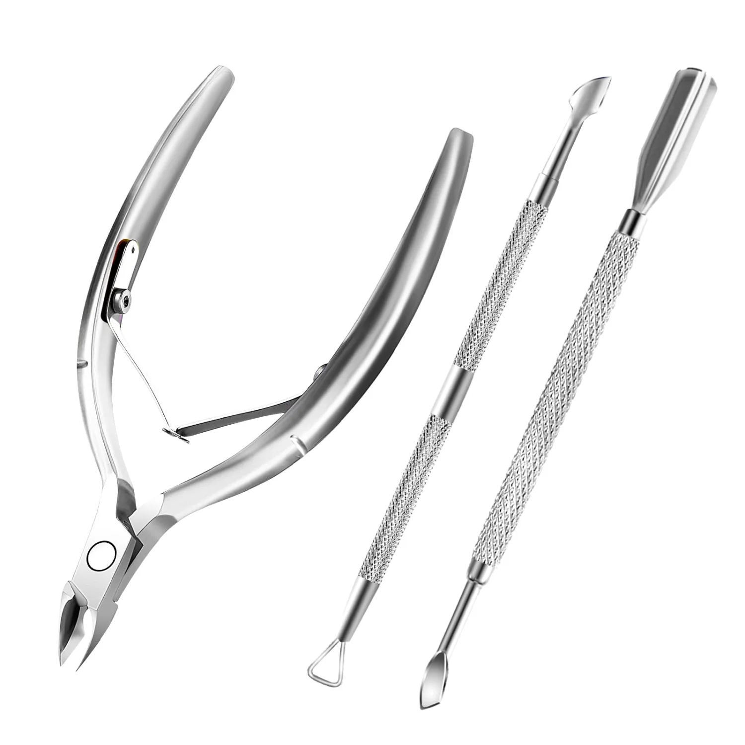 Cuticle Trimmer with Cuticle Pusher and Scissors, Cuticle Remover Professional Durable Pedicure Manicure Tools, Stainless Steel Cuticle Nipper Cutter Clipper for Fingernails and Toenails Silver