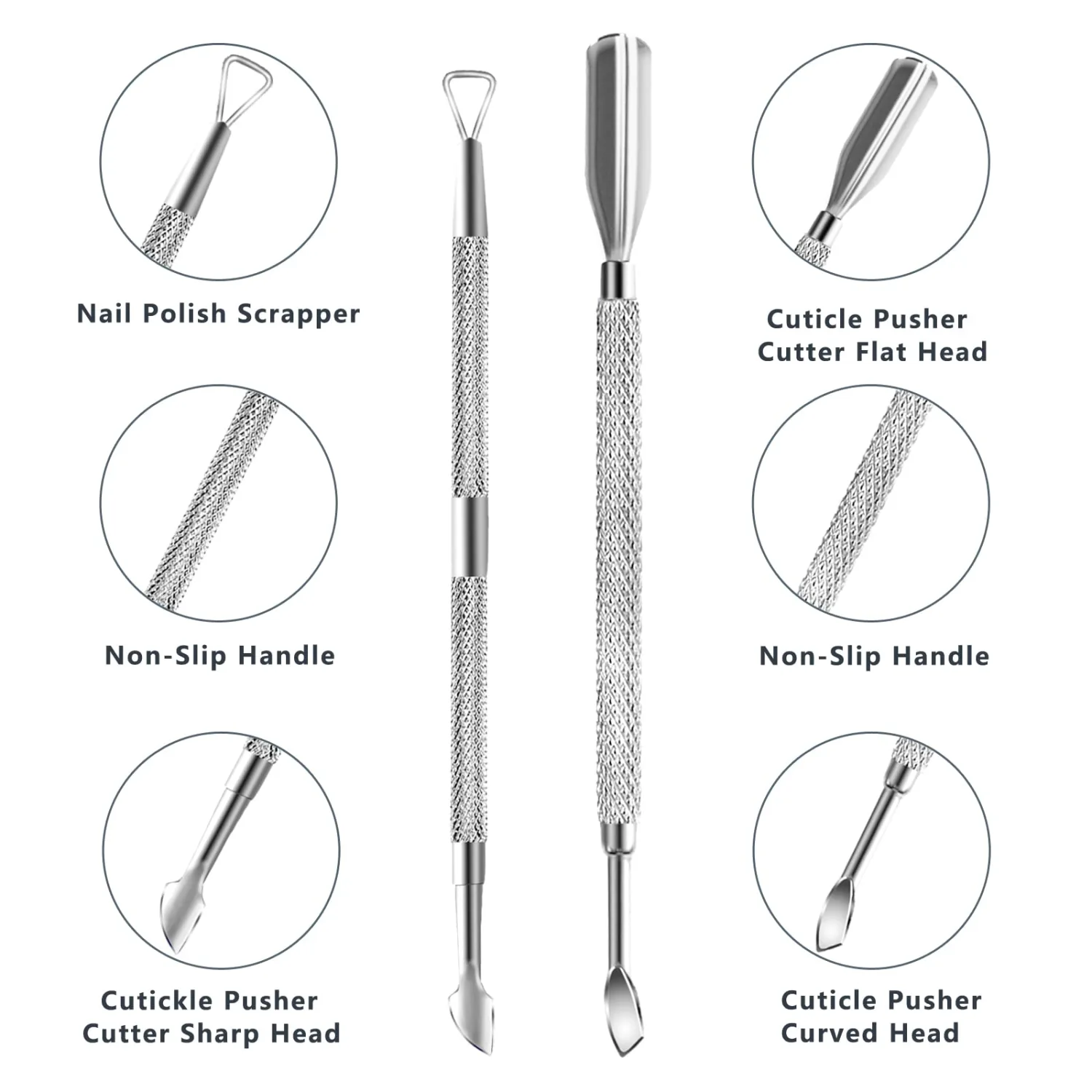 Cuticle Trimmer with Cuticle Pusher and Scissors, Cuticle Remover Professional Durable Pedicure Manicure Tools, Stainless Steel Cuticle Nipper Cutter Clipper for Fingernails and Toenails Silver