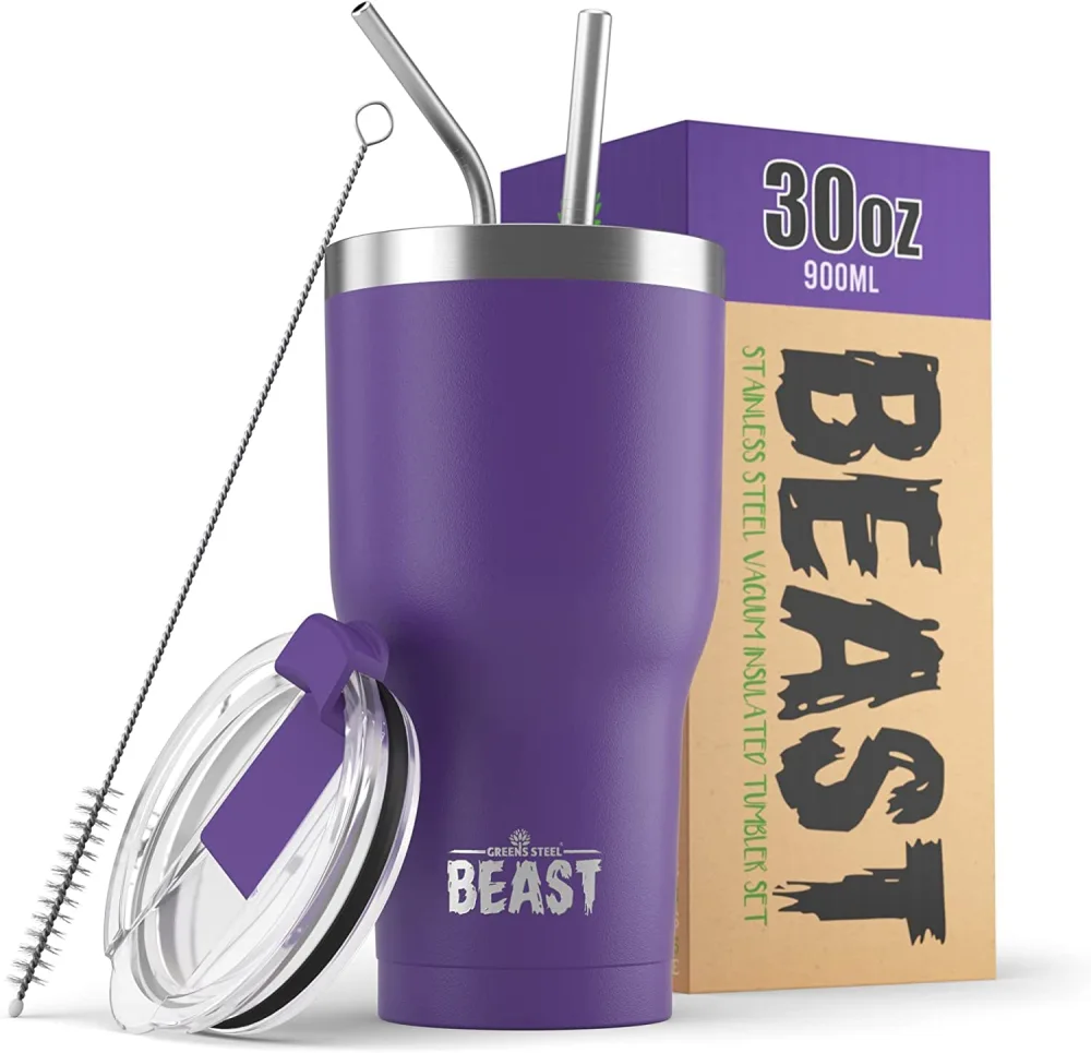 Beast 30 oz Tumbler Stainless Steel Vacuum Insulated Coffee Ice Cup Double Wall Travel Flask (Purple)