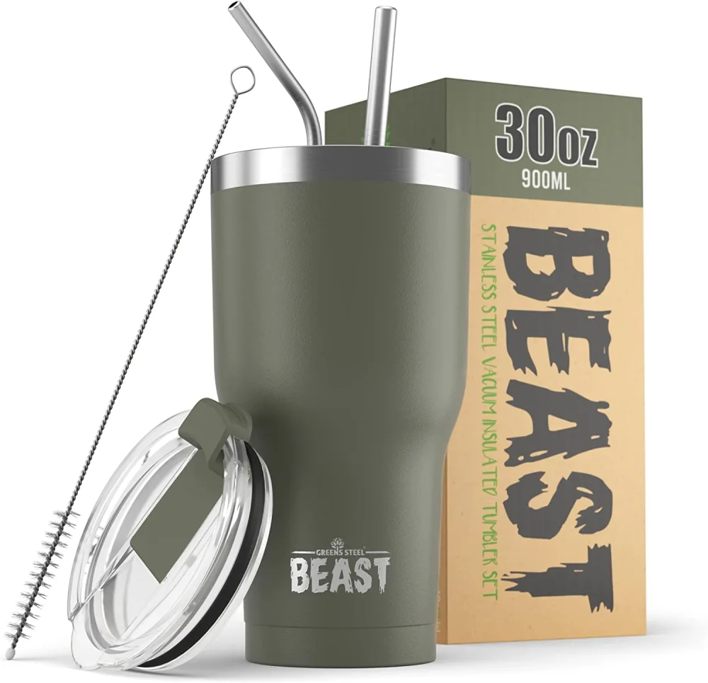 Beast 30 oz Tumbler Stainless Steel Vacuum Insulated Coffee Ice Cup Double Wall Travel Flask (Army Green)