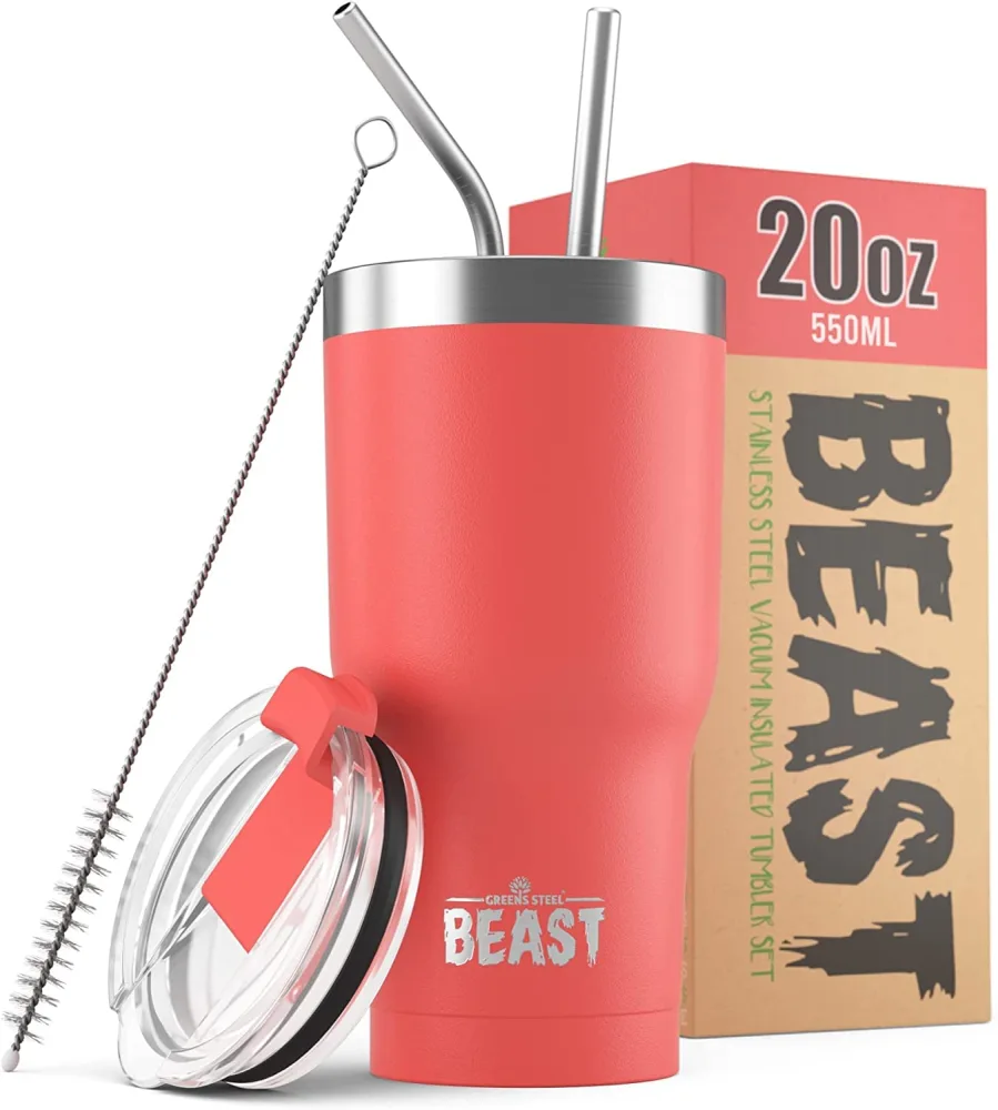 Beast 20 oz Tumbler Stainless Steel Vacuum Insulated Coffee Ice Cup Double Wall Travel Flask (Coral Pink)