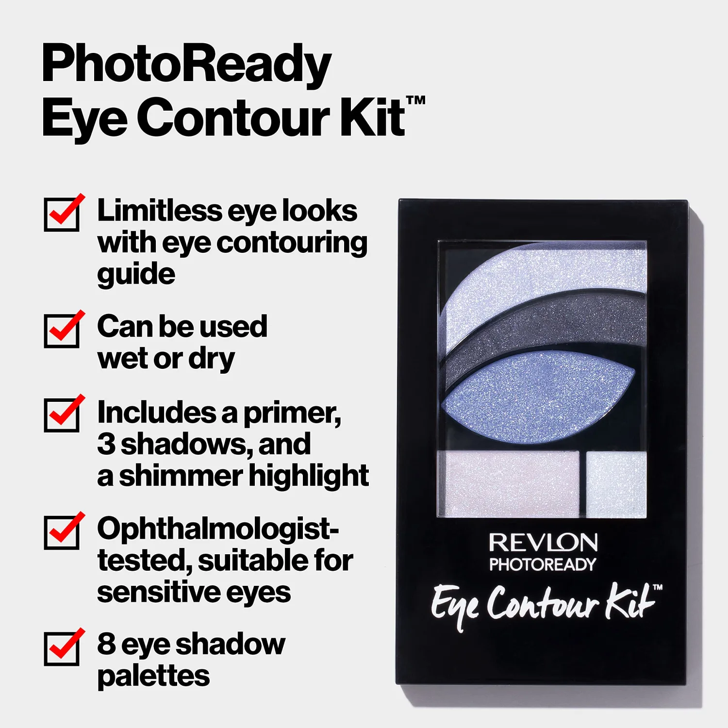 Revlon PhotoReady Eye Contour Kit, Eyeshadow Palette with 5 Wet/Dry Shades & Double-Ended Brush Applicator, Metropolitan (501), 0.1 oz,Powder