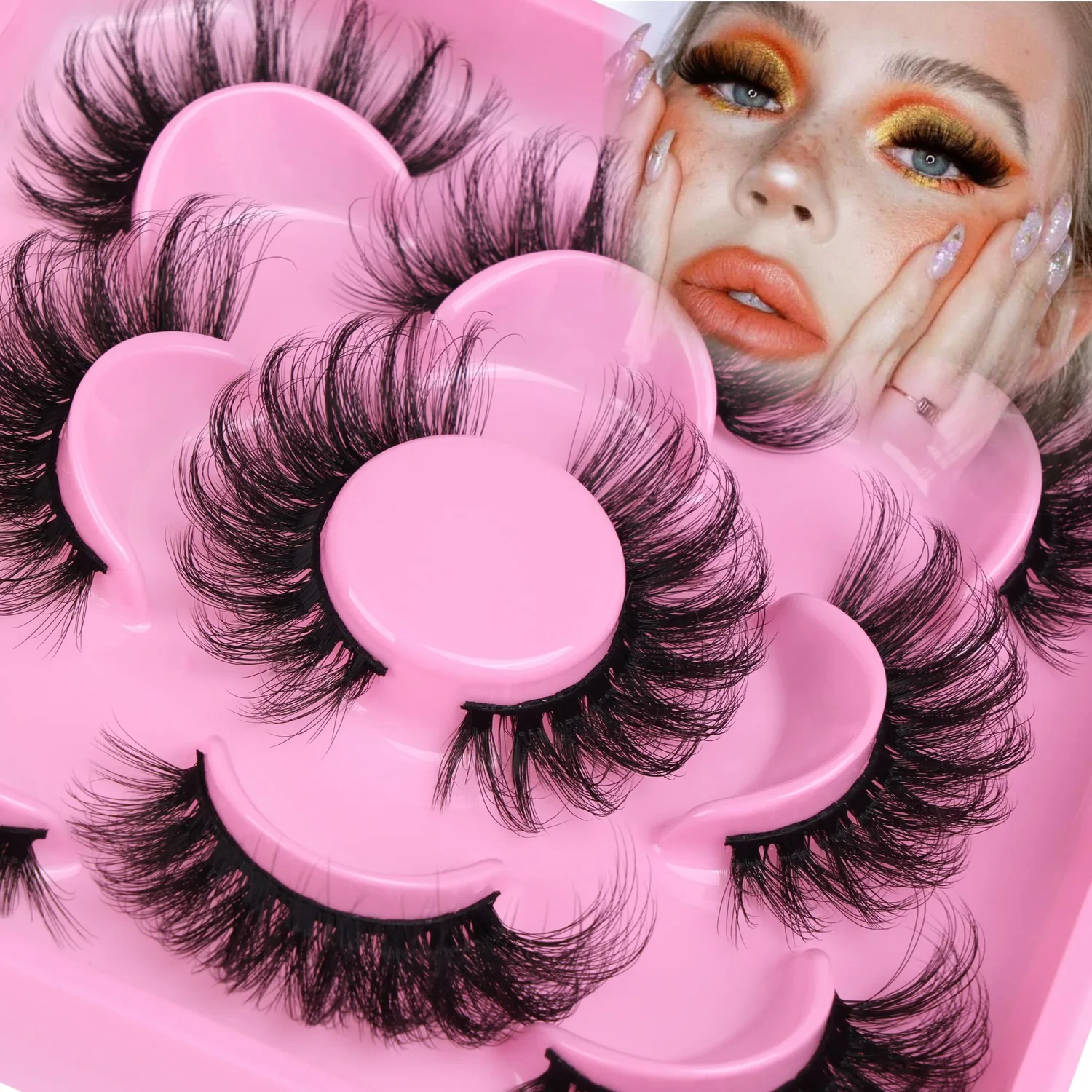 Cat Eye Mink Lashes Fluffy False Eyelashes Dramatic Eyelashes Mink Fluttery Fake Eyelashes 20mm Length Reusable Flared Lashes 5 Pairs by Focipeysa