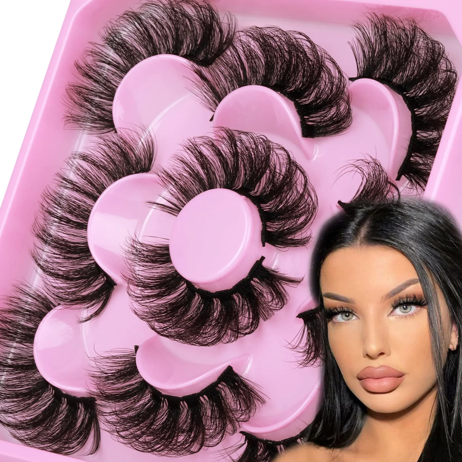 Focipeysa Dramatic Eyelashes Fluffy Faux Mink Lashes 22mm Long False Eyelashes D Curl Eyelashes that Look Like Extension 5 Pairs Pack