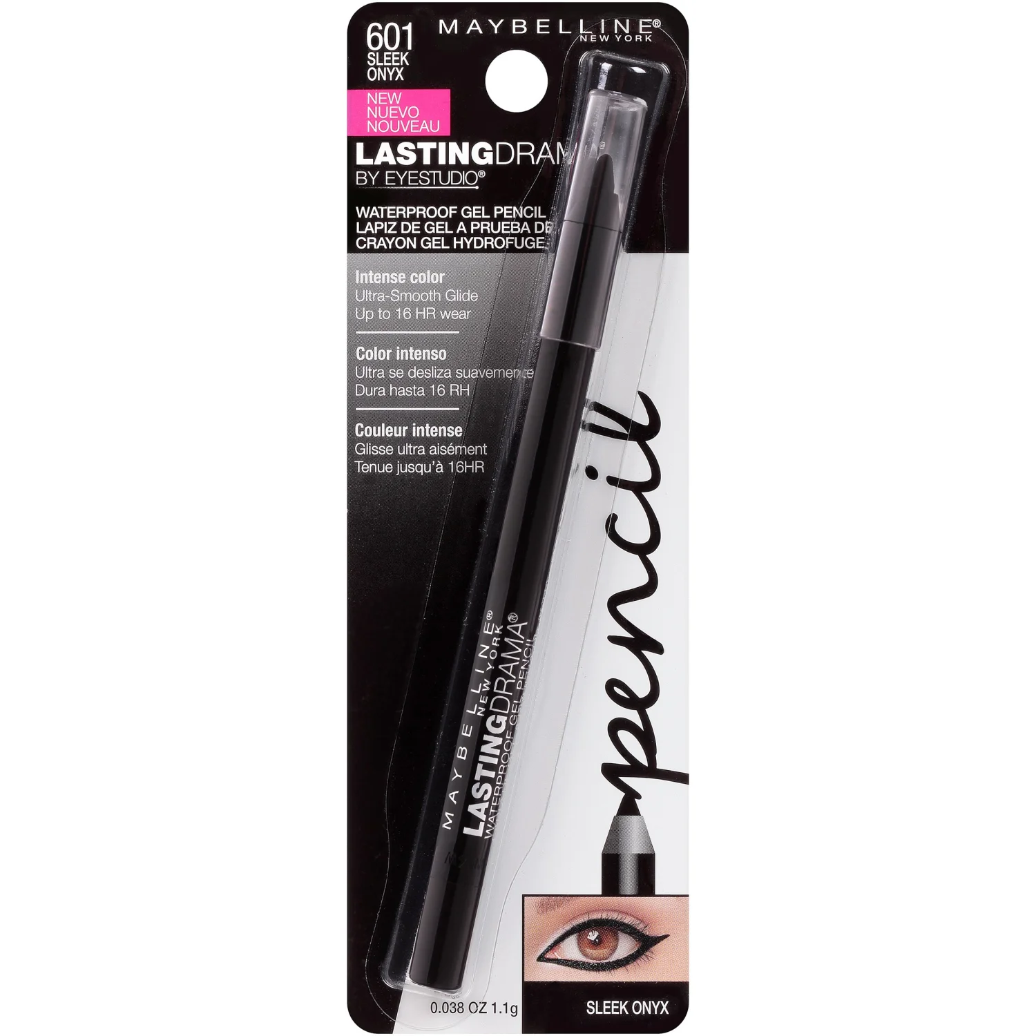 Maybelline Eyestudio Lasting Drama Waterproof Matte Gel Pencil Black Eyeliner Makeup, Sleek Onyx, 1 Count