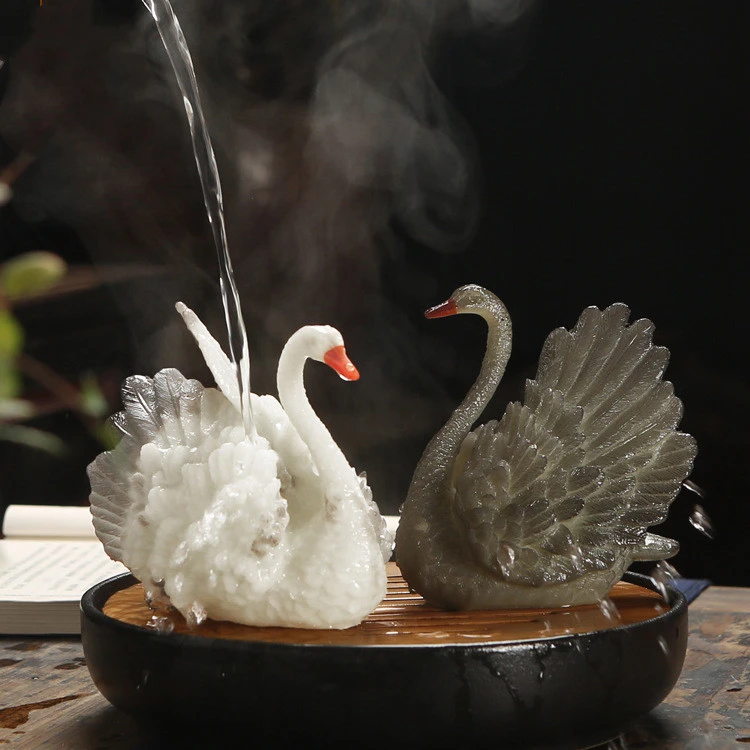 Creative Colour Changing Swan Shaped Tea Set Ornament