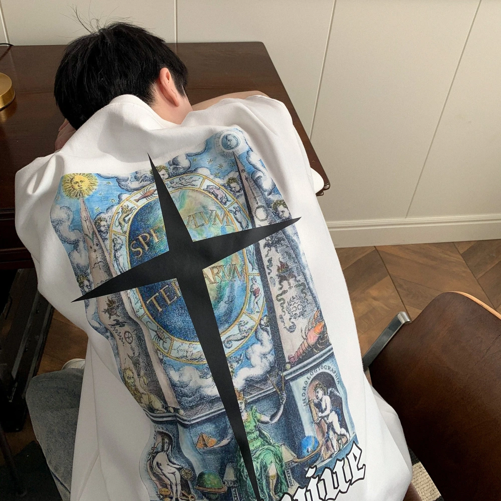 T-shirt Retro Cross Print Short Sleeve Trend