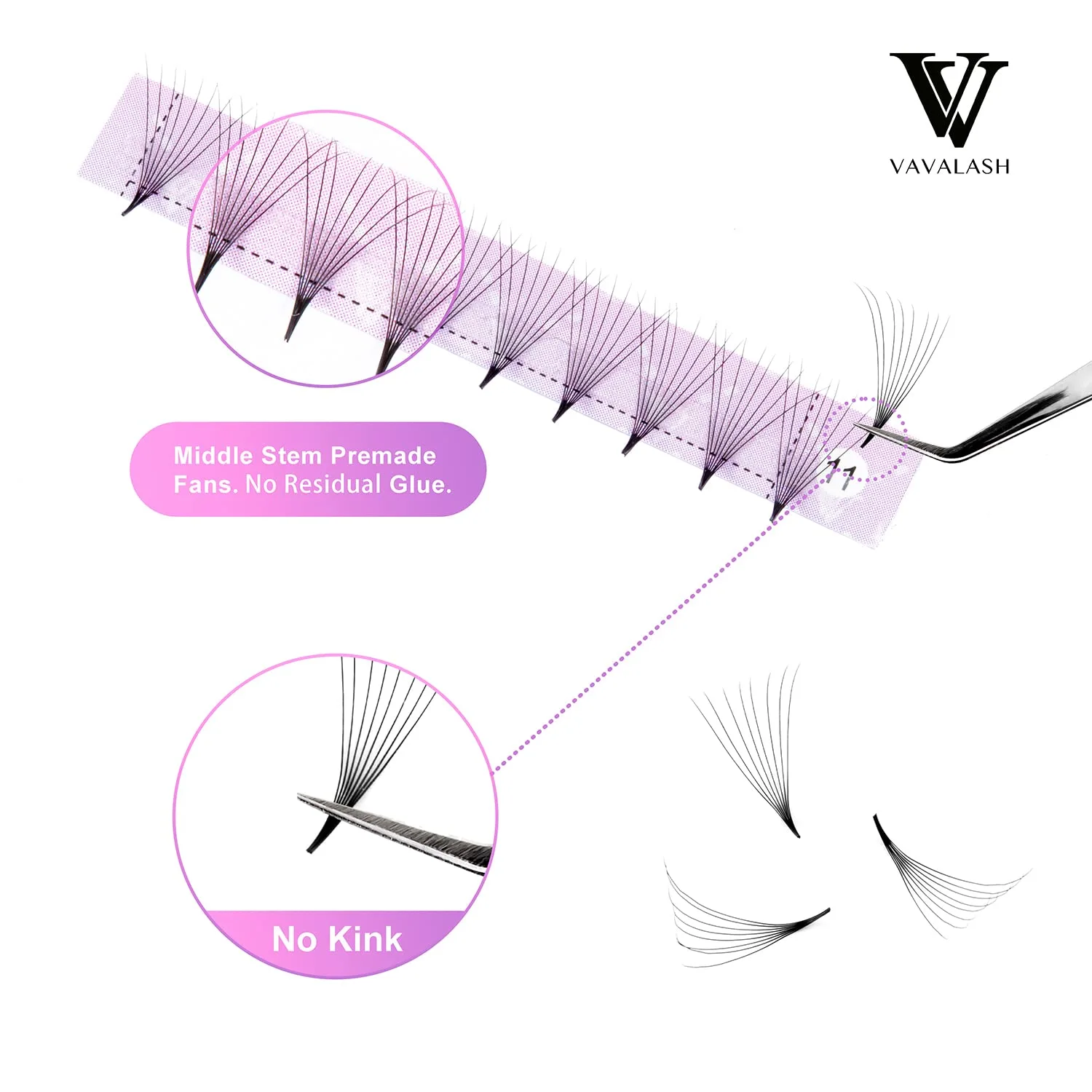 Eyelash Extensions 3D 4D 5D 6D 8D 9D 10D Thickness 0.07/0.1 C/D Curl Eyelashes Middle Stem & Long Stem Heat Bonded Premade Fans Russian Volume Lash Extensions Supplies (Middle Stem 8D-0.07-D-9mm)