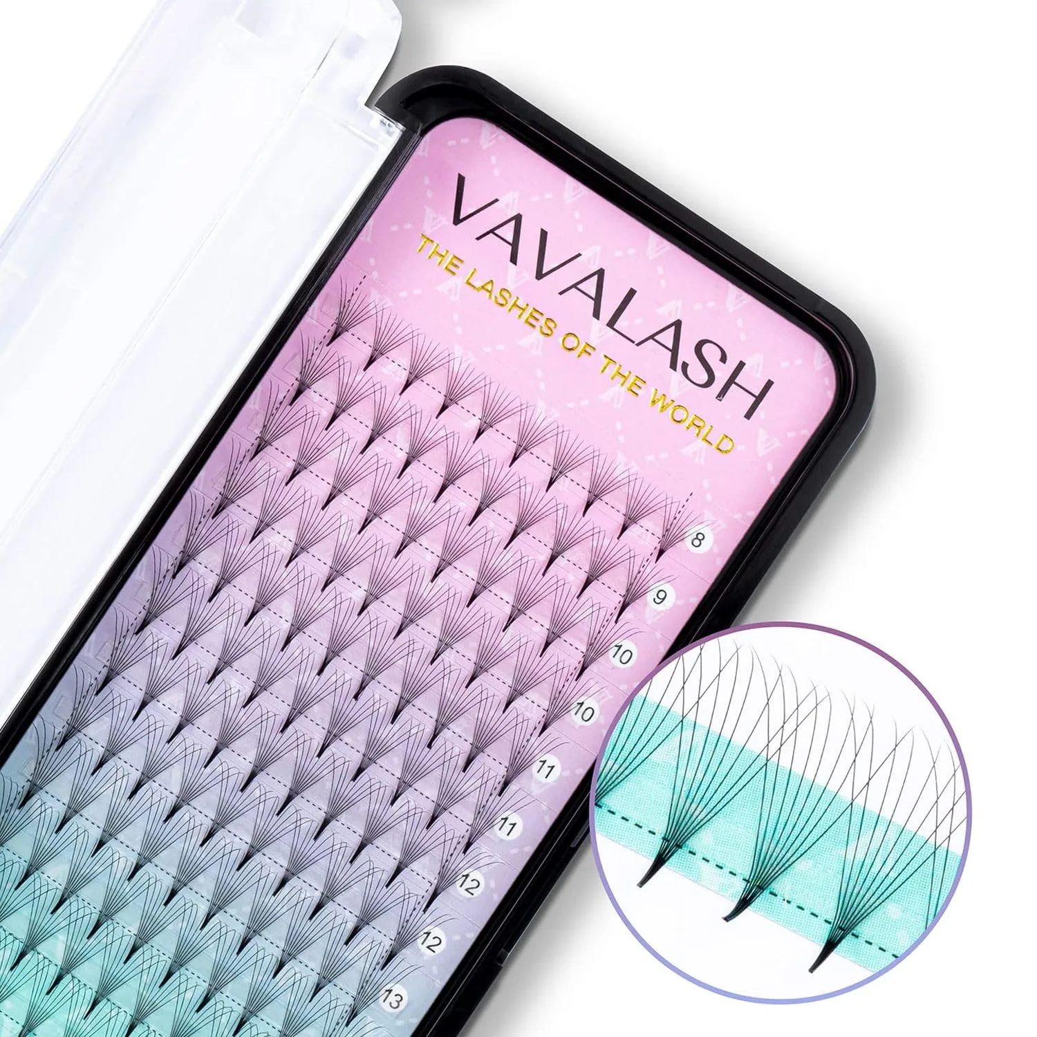 Eyelash Extensions 3D 4D 5D 6D 8D 9D 10D Thickness 0.07/0.1 C/D Curl Eyelashes Middle Stem & Long Stem Heat Bonded Premade Fans Russian Volume Lash Extensions Supplies (Middle Stem 8D-0.07-D-9mm)