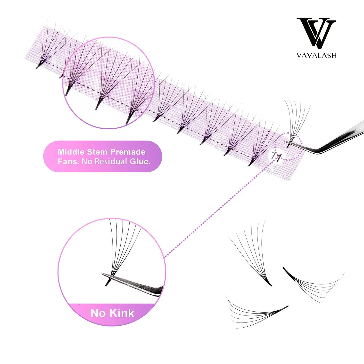 Eyelash Extensions 3D 4D 5D 6D 8D 9D 10D Thickness 0.07/0.1 C/D Curl Eyelashes Middle Stem & Long Stem Heat Bonded Premade Fans Russian Volume Lash Extensions Supplies (Middle Stem 6D-0.07-D-10mm)