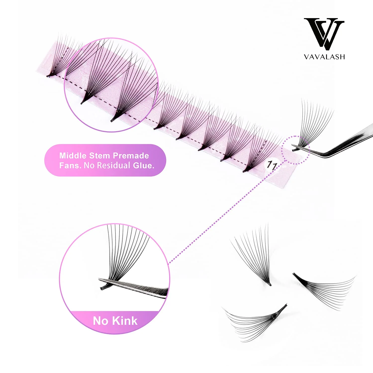 Eyelash Extensions 3D 4D 5D 6D 8D 9D 10D Thickness 0.07/0.1 C/D Curl Eyelashes Middle Stem & Long Stem Heat Bonded Premade Fans Russian Volume Lash Extensions Supplies (Middle Stem 12D-0.07-C-11mm)