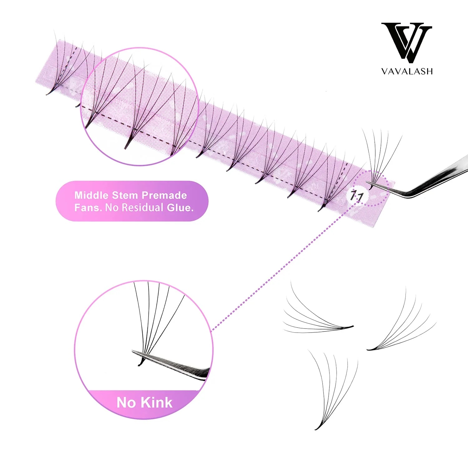 Eyelash Extensions 3D 4D 5D 6D 8D 9D 10D Thickness 0.07/0.1 C/D Curl Eyelashes Middle Stem & Long Stem Heat Bonded Premade Fans Russian Volume Lash Extensions Supplies (Middle Stem 5D-0.07-C-13mm)