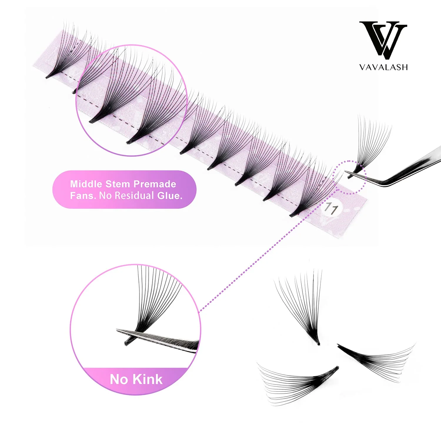 Eyelash Extensions 3D 4D 5D 6D 8D 9D 10D Thickness 0.07/0.1 C/D Curl Eyelashes Middle Stem Premade Fans Russian Volume Lash Extensions Supplies (Middle Stem 14D-0.07-D-8-15mm)