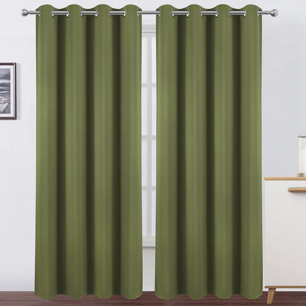 LEMOMO Olive Green Blackout Curtains/52 x 84 Inch Long/Set of 2 Curtain Panels/Thermal Insulated Room Darkening Curtains for Bedroom