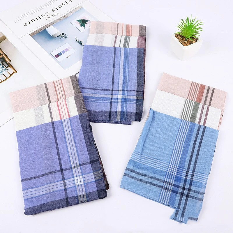 Men's Polyester Cotton Sweat-absorbing Plaid Handkerchief Old-fashioned