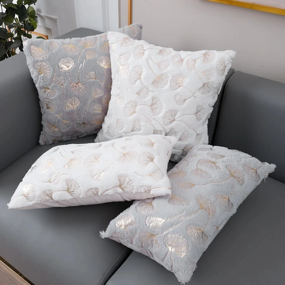 Golden Printed Ginkgo Leaf Pillow Cover