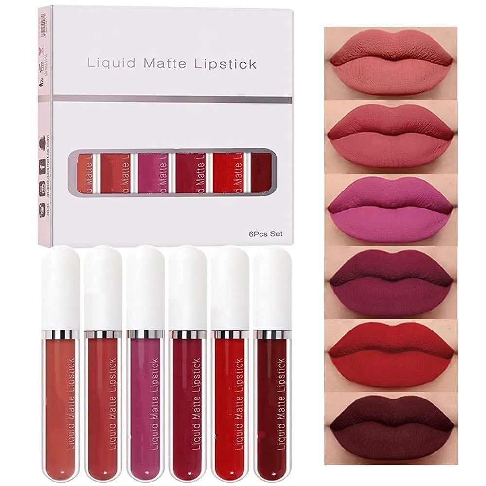 evpct CmaaDu 6Pcs Lipstick Matte Liquid Lipstick Lipgloss Set for Women, Dark Ruby Plum Wine Red Violet Purple Nude Beige Pink labiales mate 24 horas originales matte larga duracion 24 Hour Lipstick