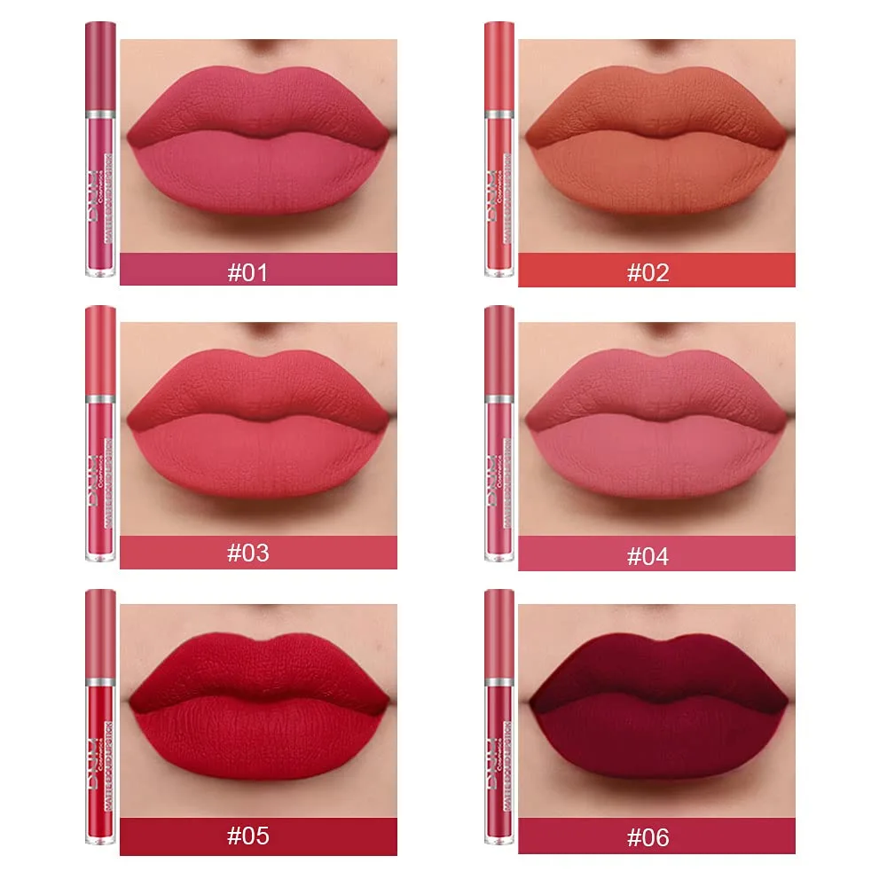 evpct 6Pcs Matte Liquid Lipstick Set Lip Stain Makeup Kit 24 Hour Long Lasting Waterproof Dark Red Stay on Lipsticks Set for Women Matt Lippies labiales larga duracion 24 C-01