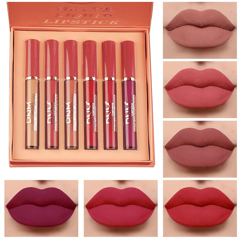 evpct 6Pcs Matte Liquid Lipstick Set Lip Stain Makeup Kit 24 Hour Long Lasting Waterproof Dark Red Stay on Matte Matt Lipsticks Set for Women Matt Liquid Lippies labiales matte larga duracion 24 C-02