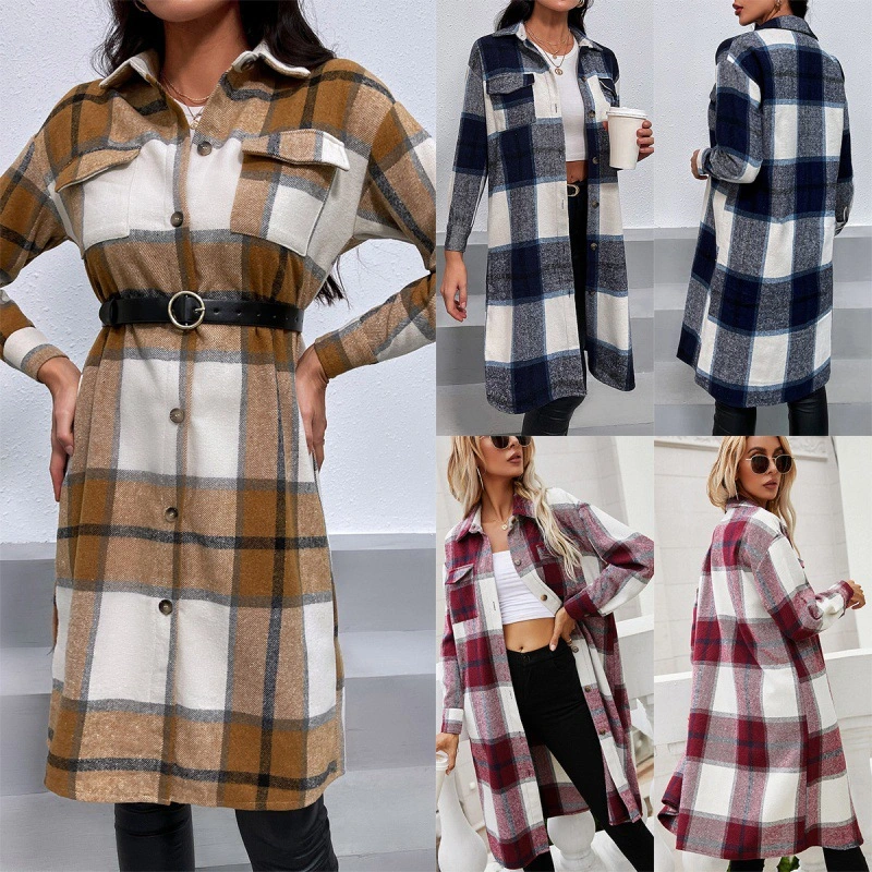 Casual Check Lapel Single-breasted Trench Coat