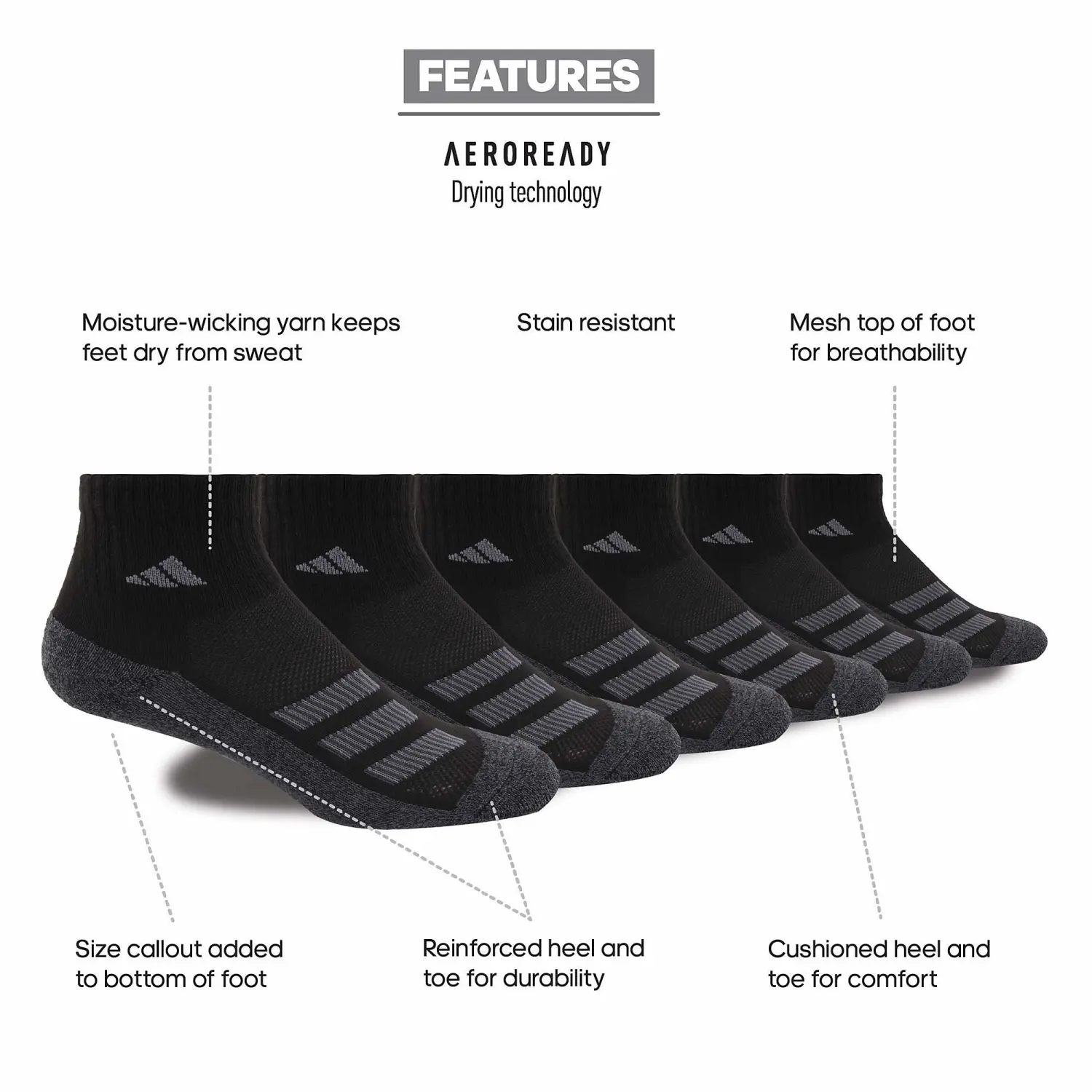 adidas Kids-Boy's/Girl's Cushioned Angle Stripe Quarter Socks (6-Pair)