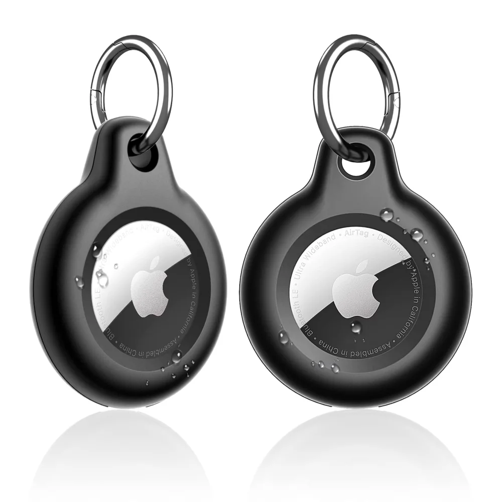 SUPFINE Waterproof Airtag Holder,2 Pack Air tag Keychain,Hard PC+TPU Full Body Protective Case with Loop Key Ring for Apple Tags,IPX8 Cover for Wallet,Luggage,Cat,Dog,Pets,for Item Finder(Black)