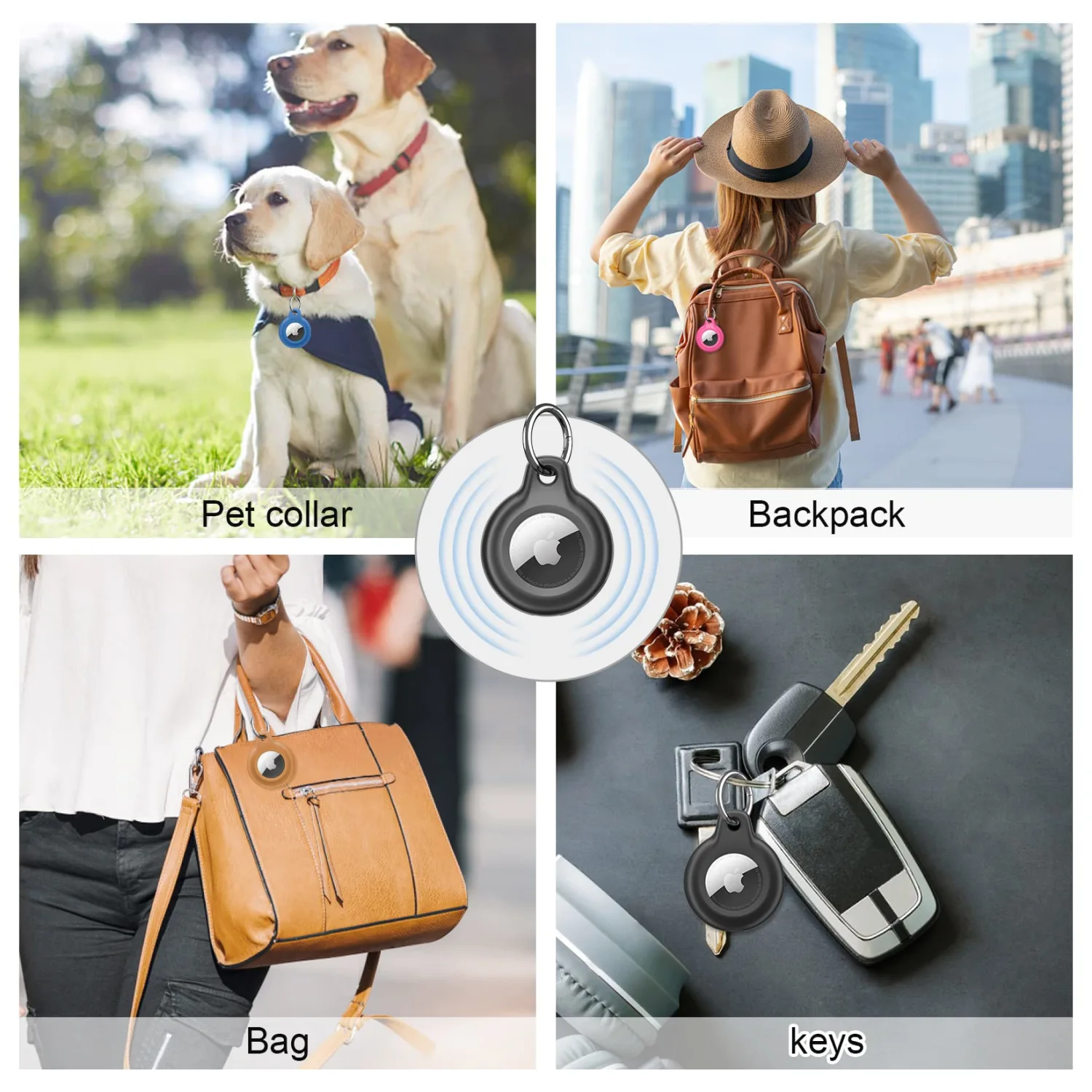 SUPFINE Waterproof Airtag Holder,2 Pack Air tag Keychain,Hard PC+TPU Full Body Protective Case with Loop Key Ring for Apple Tags,IPX8 Cover for Wallet,Luggage,Cat,Dog,Pets,for Item Finder(Black)