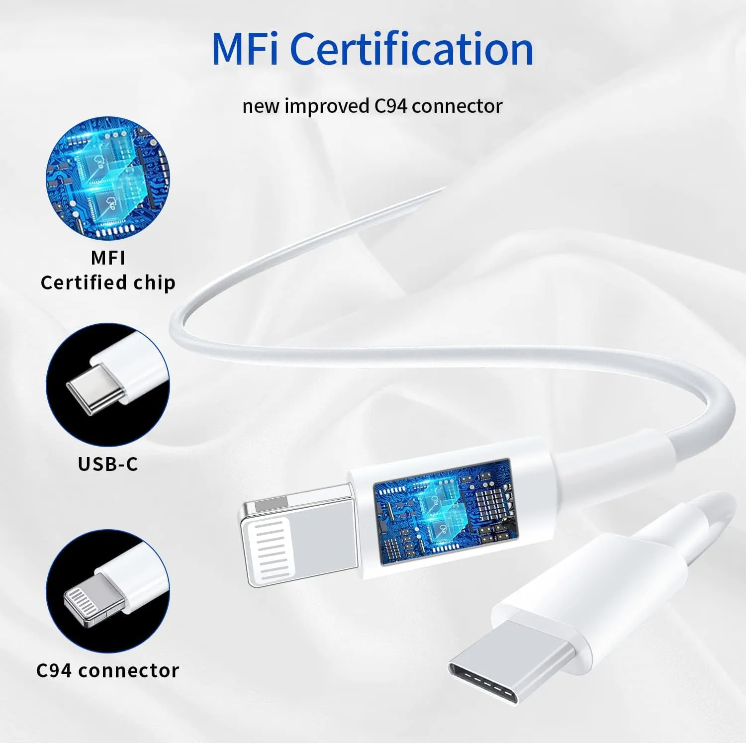 Ximytec [MFi Certified] USB C to Lightning Cable 3Pack 10FT iPhone Fast Charger Cable Type C Charging Cord Compatible with iPhone 14 13 13 Pro Max 12 12 Pro Max 11 XS XR X 8 iPad,White