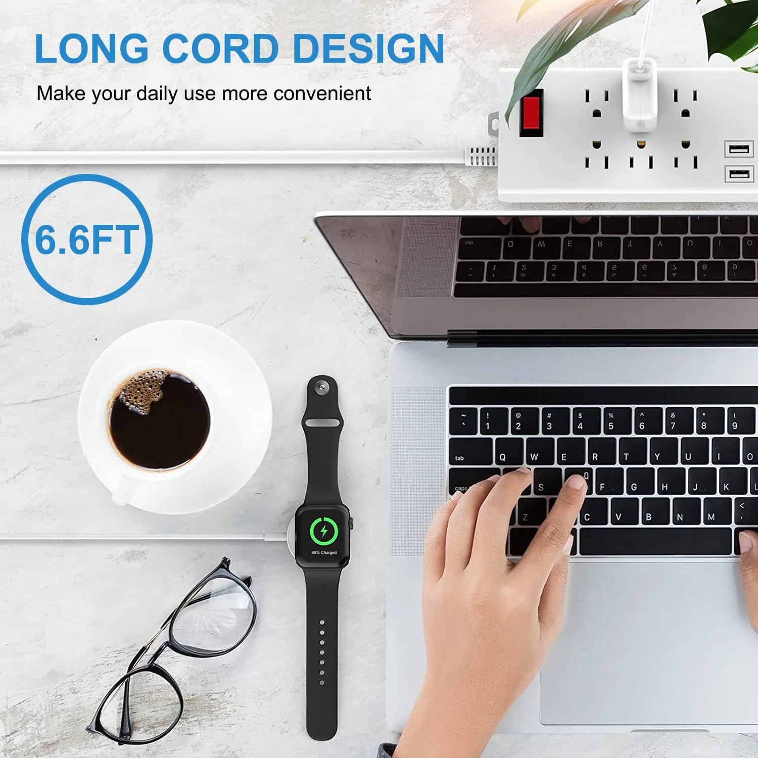 Watch Charger for Apple Watch Charger, Long 6.6FT iWatch Portable Wireless Fast Charging Cable Cord with USB Wall Charger Plug Adapter Block Compatible with Apple Watch Series 9/8/7/SE/6/5/4/3/2/1