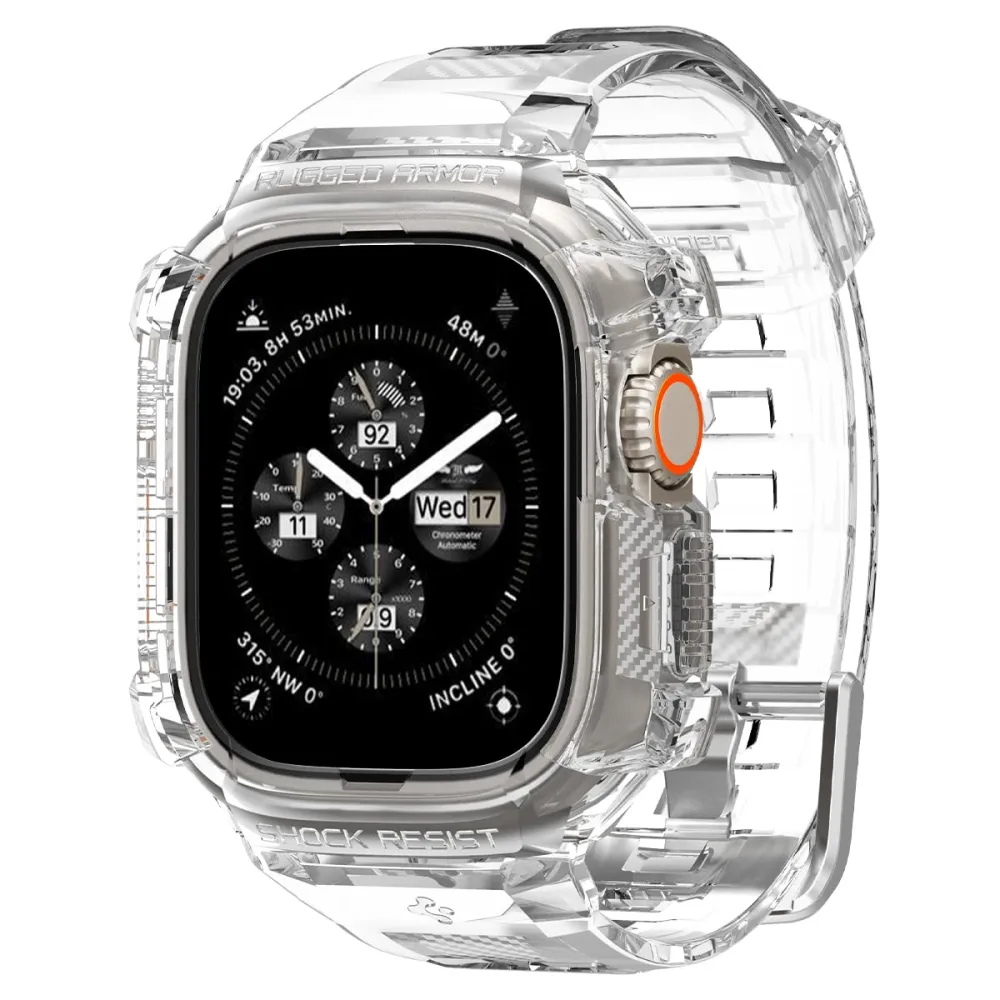 Spigen Rugged Armor Pro Designed for Apple Watch Ultra 2/1 Case with Band Protective TPU Cover with Strap - Crystal Clear