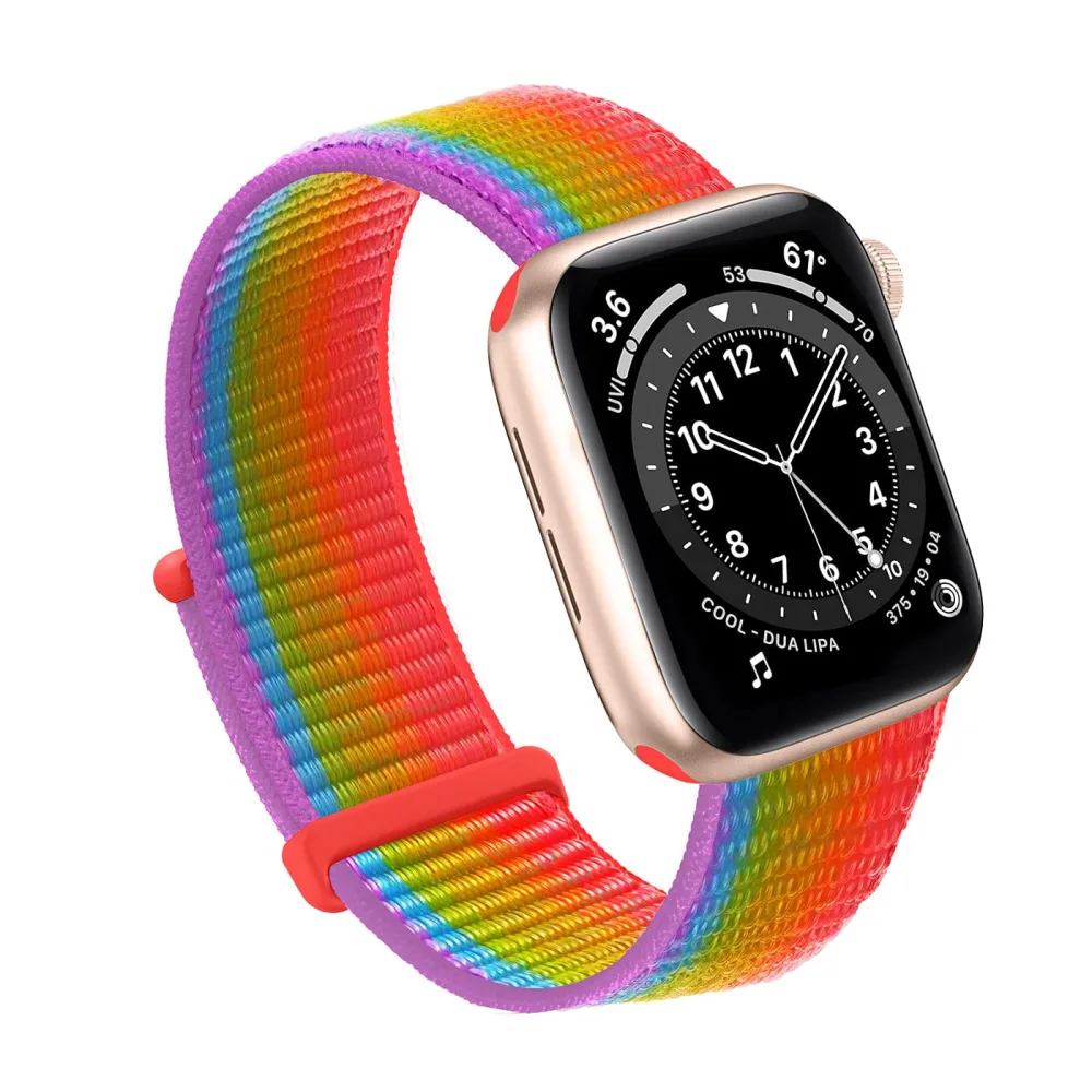 Compatible with Apple Watch Band 49MM 46MM 45MM 44MM 42MM 41MM 40MM 38MM,Women Men Sport Nylon Loop Strap for iWatch Series 10 9 8 7 6 5 4 3 2 1 SE Ultra(44/45/46/49/S3-42mm,Rainbow)