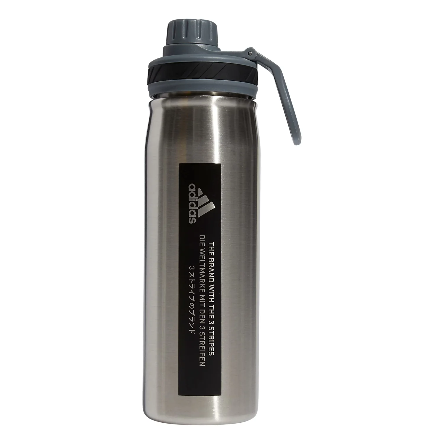 adidas 600 ML (20 oz) Metal Water Bottle, Hot/Cold Double-Walled Insulated 18/8 Stainless Steel, Stainless Steel/Onix Grey/Black, One Size