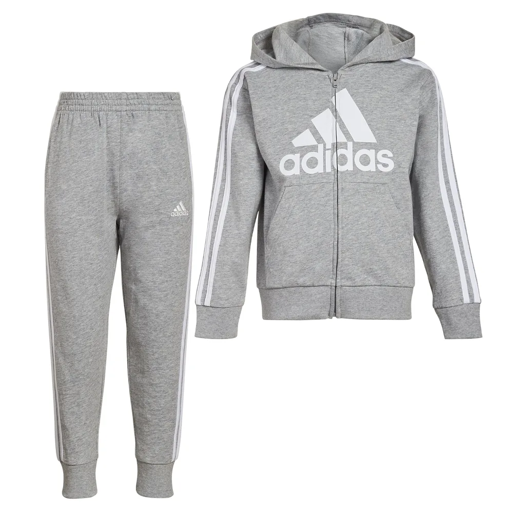 adidas Boys Zip Front French Terry Hooded Jacket and Joggers Set