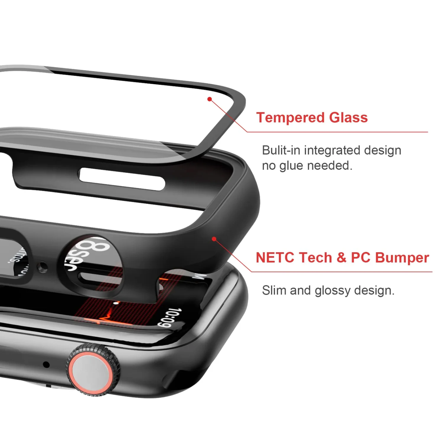 2 Pack Case with Tempered Glass Screen Protector for Apple Watch SE(2023) Series 6/5/4/SE 40mm,JZK Slim Guard Bumper Full Coverage Hard PC Protective Cover HD Ultra-Thin Cover for iWatch 40mm,Black