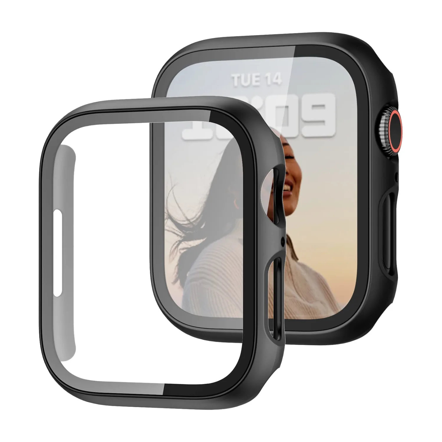 2 Pack Case with Tempered Glass Screen Protector for Apple Watch SE(2023) Series 6/5/4/SE 40mm,JZK Slim Guard Bumper Full Coverage Hard PC Protective Cover HD Ultra-Thin Cover for iWatch 40mm,Black