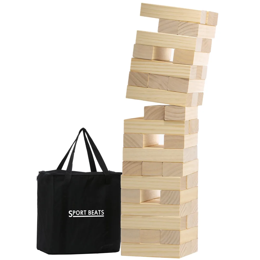 SPORT BEATS Outdoor Games Medium Tower Game Tumbling 54 Blocks Stacking Game Includes Carry Case Grow up to 3Ft Tall