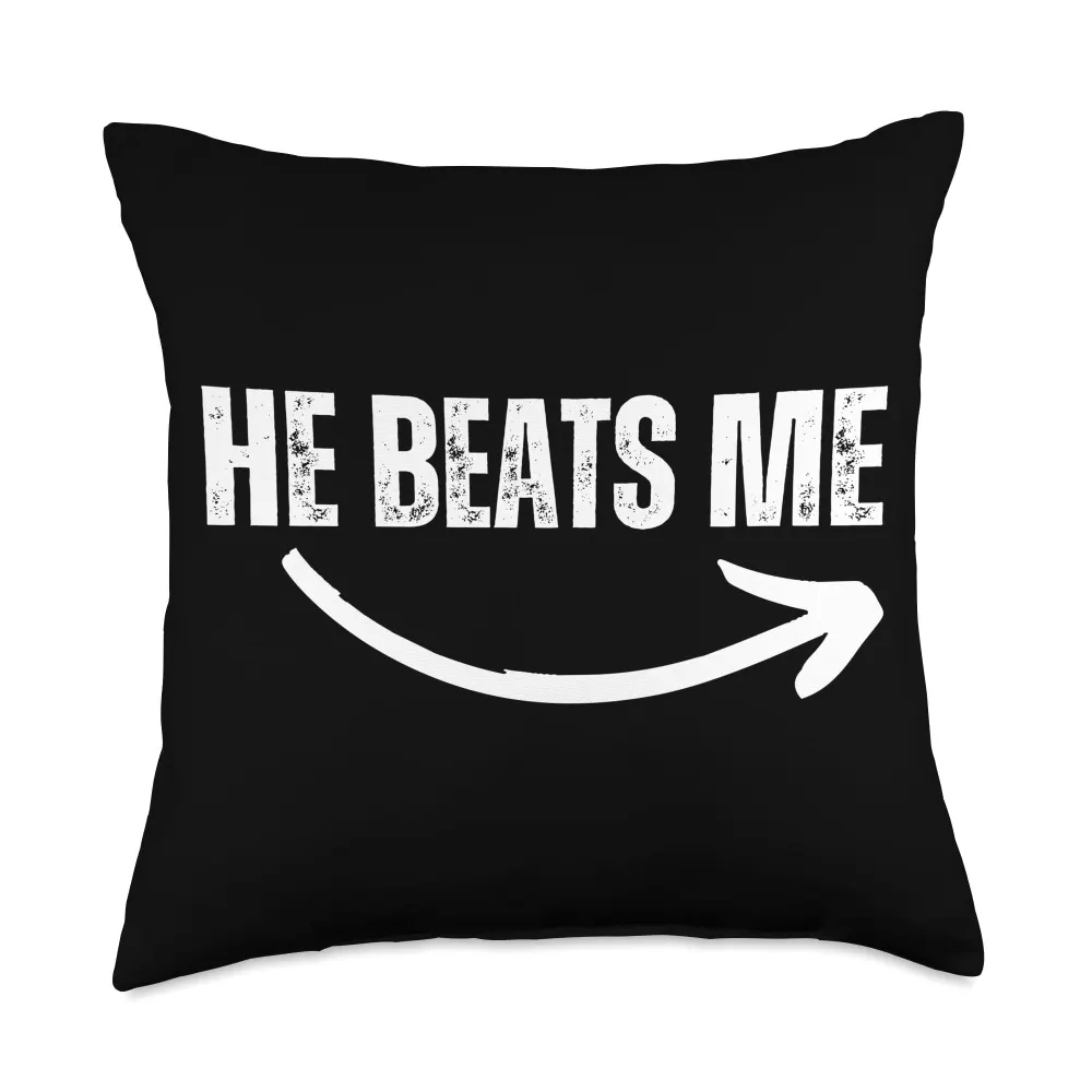 He Beats Me: He Is Beating Me Arrow Pointing Sign Left Right Throw Pillow