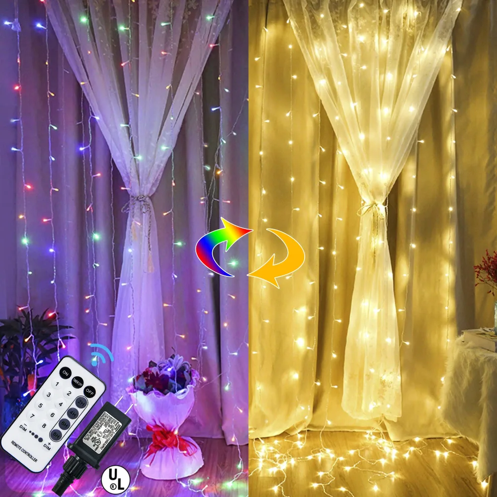 MAGGIFT 304 LED Curtain String Lights, 9.8 x 9.8 ft, Christmas Window Fairy RGB Color Changing Light 8 Modes & Remote, Backdrop for Indoor Outdoor Bedroom Wedding Decoration, Warm White & Multicolor