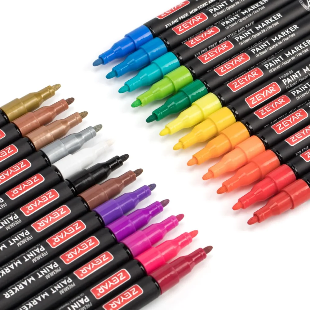 ZEYAR Oil-Based Paint Markers, Fine Point 24 Colors, AP Certified, Works on Rock painting, Wood, Glass, Metal, Ceramic and more (24 Colors Fine Point)