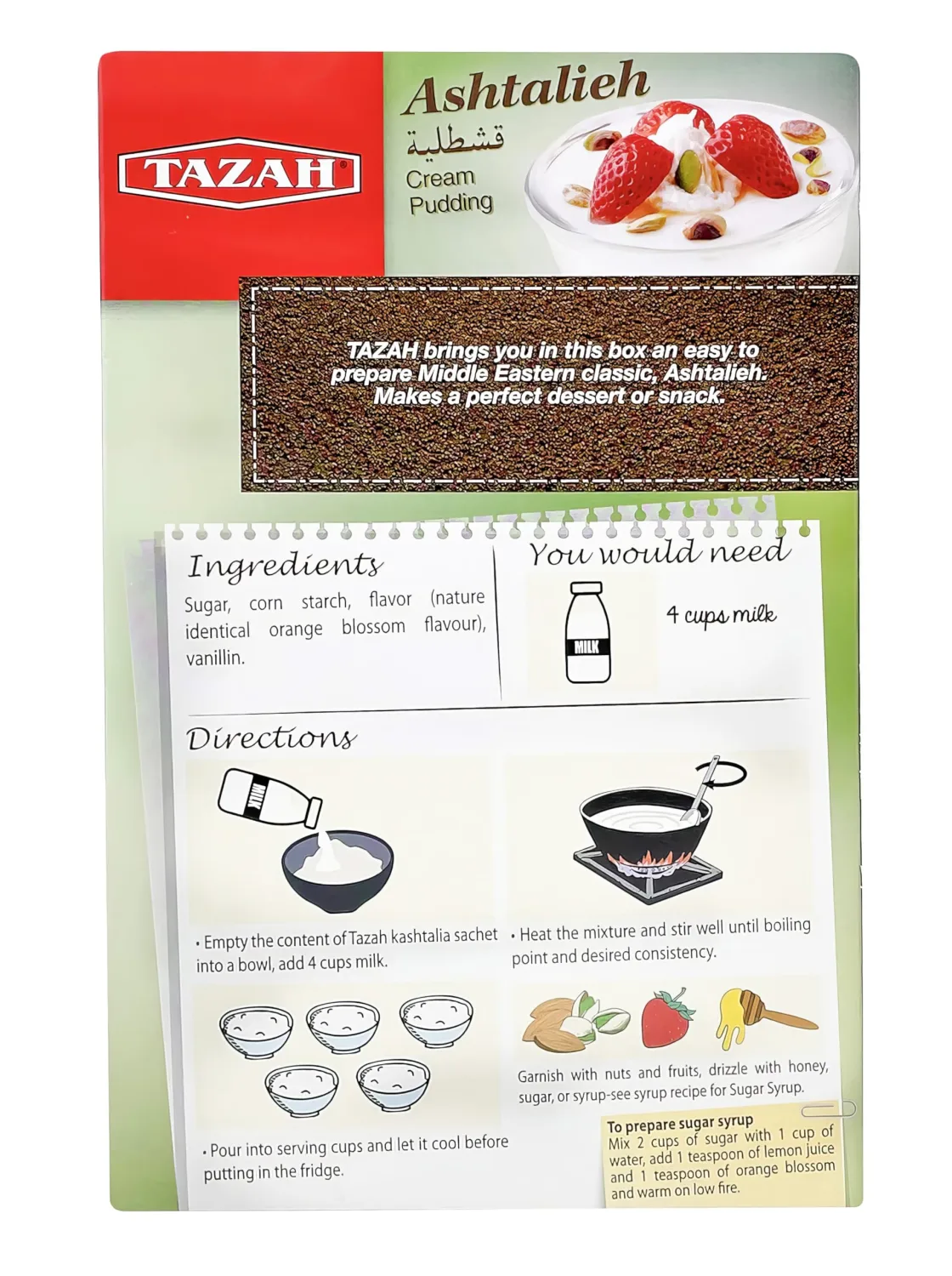 Tazah Lebanese Ashta Ashtalieh Cream Pudding with Orange Blossom - No Artificial Colors -7 oz (200g)