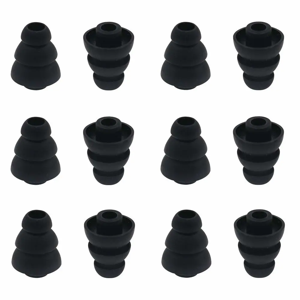 6 Pairs Replacement Triple Flange Conical Ear Tips Earbuds Eartips Silicone Buds for Most in Ear Headphones (Sony Senso Powerbeats etc.) Black [Small Size] (3flange Tips S)