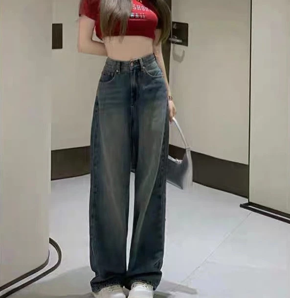 High Waist Wide Leg Pants Straight Jeans