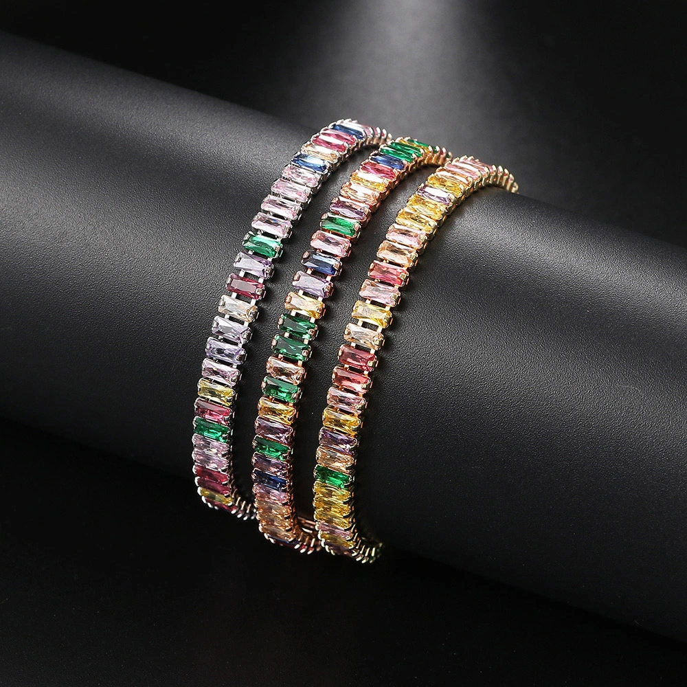 Colored Zircon Fashion Bracelet Rectangular