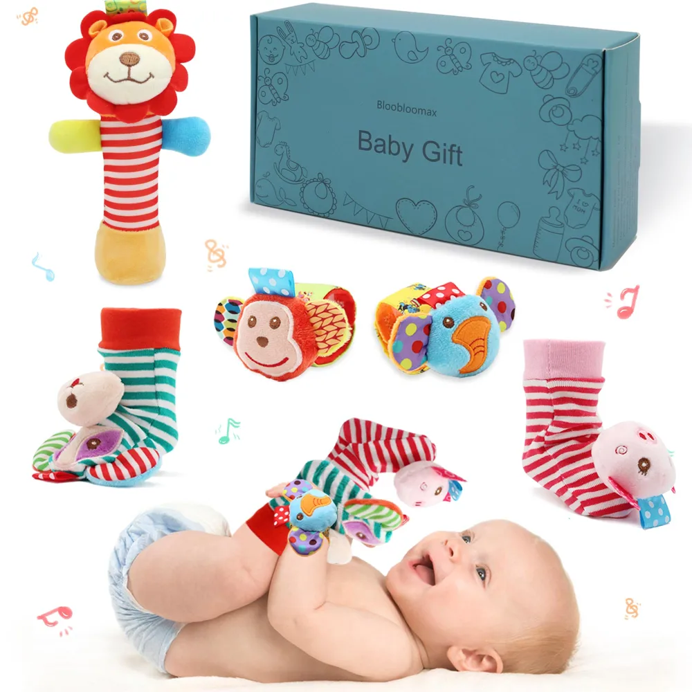 Wrist Rattles Foot Finder Rattle Toy for 0-4 Months Baby, Feet Leg Ankle Socks Arm Hand Bracelet Shaker for 4-8 Months Infant boy & Girl, Gift Set for 0-1 Years Newborn Babies (5 pcs-A)