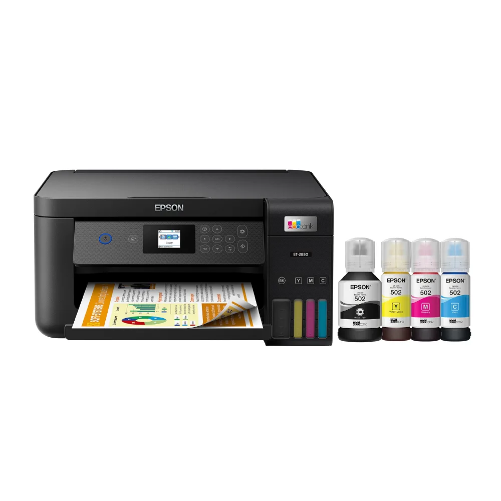 Epson EcoTank ET-2850 Wireless Color All-in-One Cartridge-Free Supertank Printer with Scan, Copy and Auto 2-Sided Printing - Black