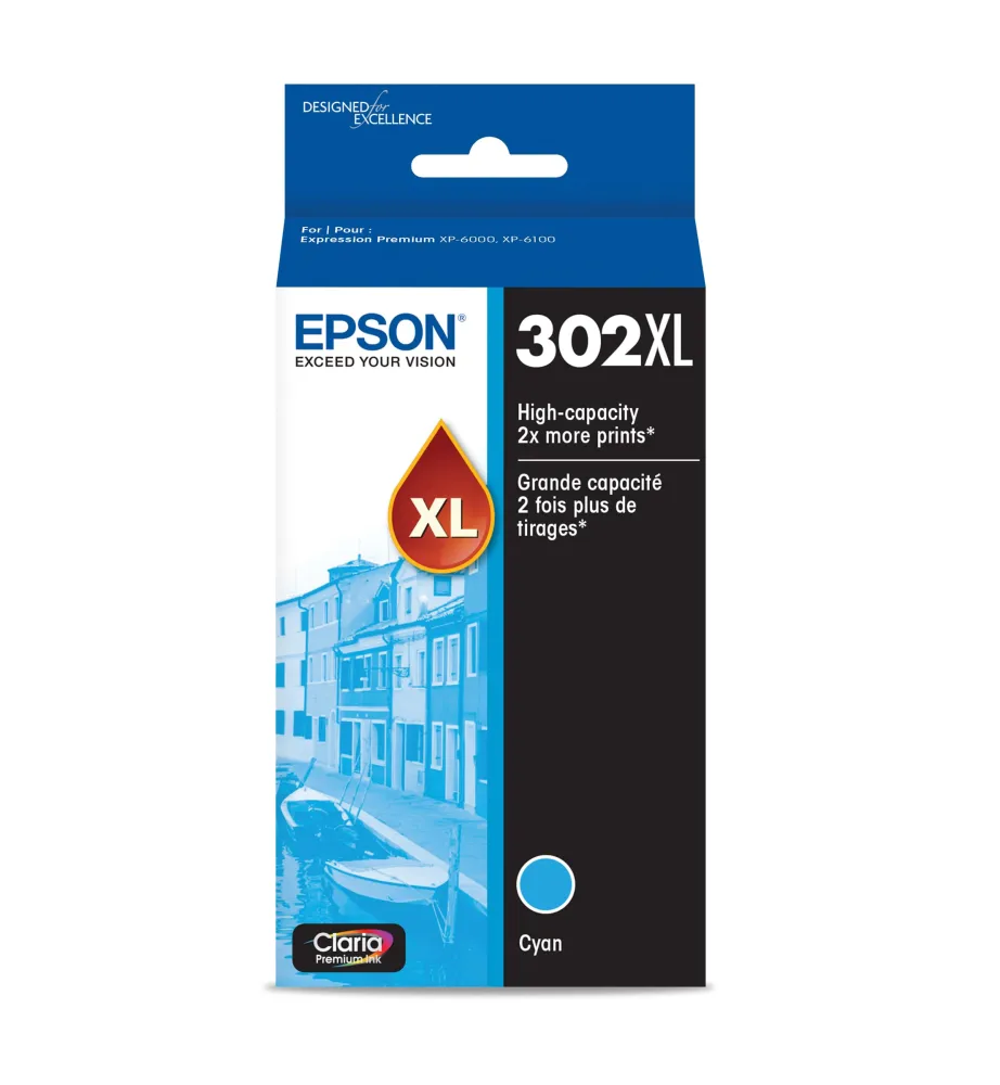 EPSON 302 Claria Premium Ink High Capacity Cyan Cartridge (T302XL220-S) Works with Expression Premium XP-6000, XP-6100