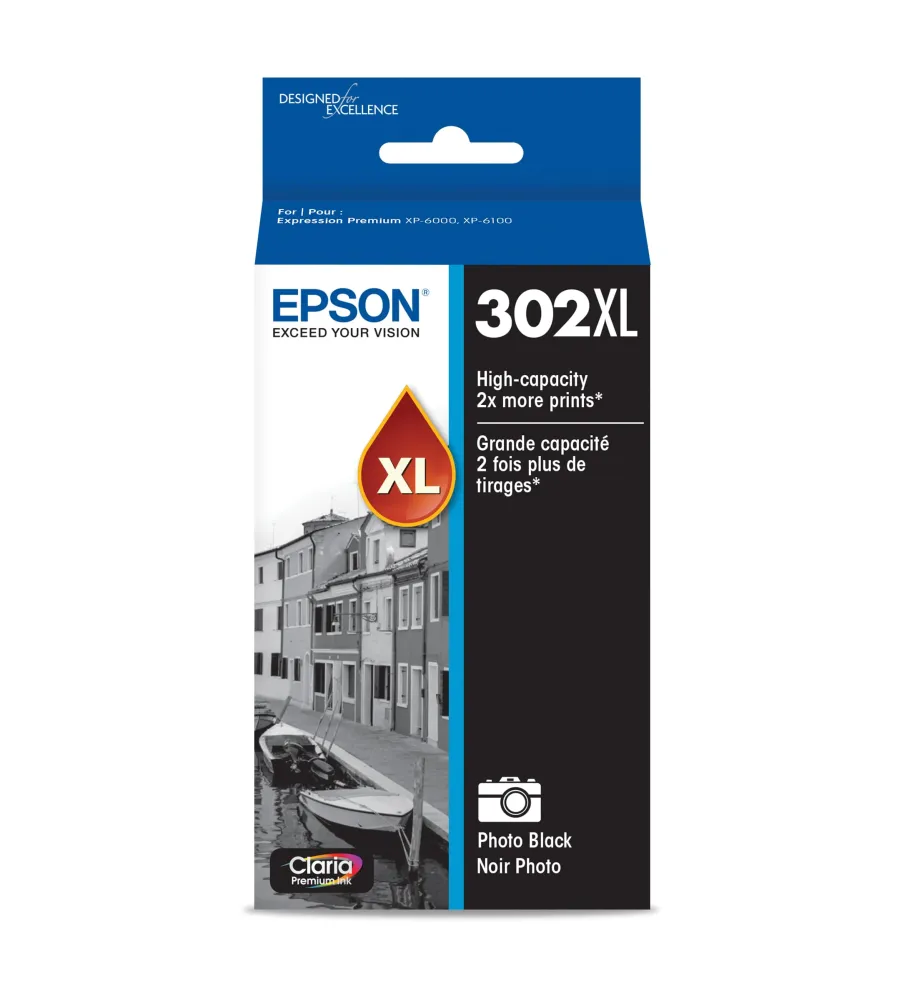 EPSON 302 Claria Premium Ink High Capacity Photo Black Cartridge (T302XL120-S) Works with Expression Premium XP-6000, XP-6100