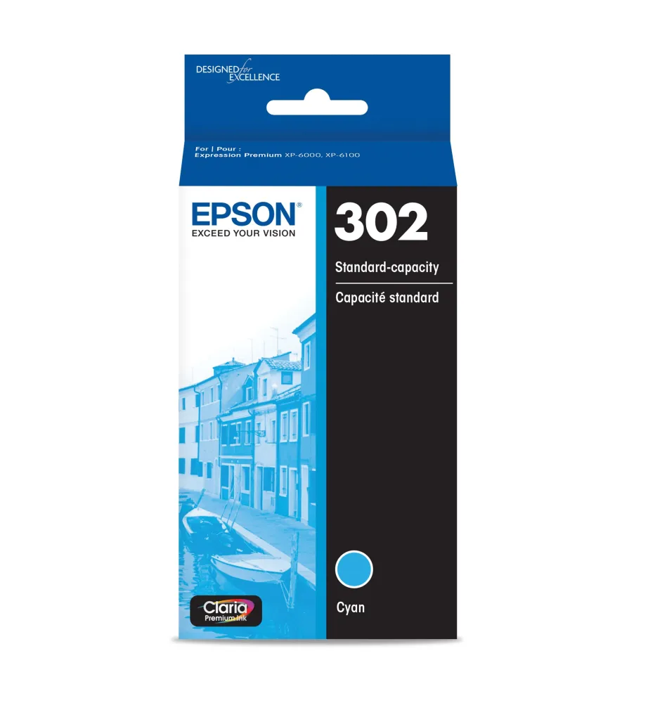 EPSON 302 Claria Premium Ink Standard Capacity Cyan Cartridge (T302220-S) Works with Expression Premium XP-6000, XP-6100